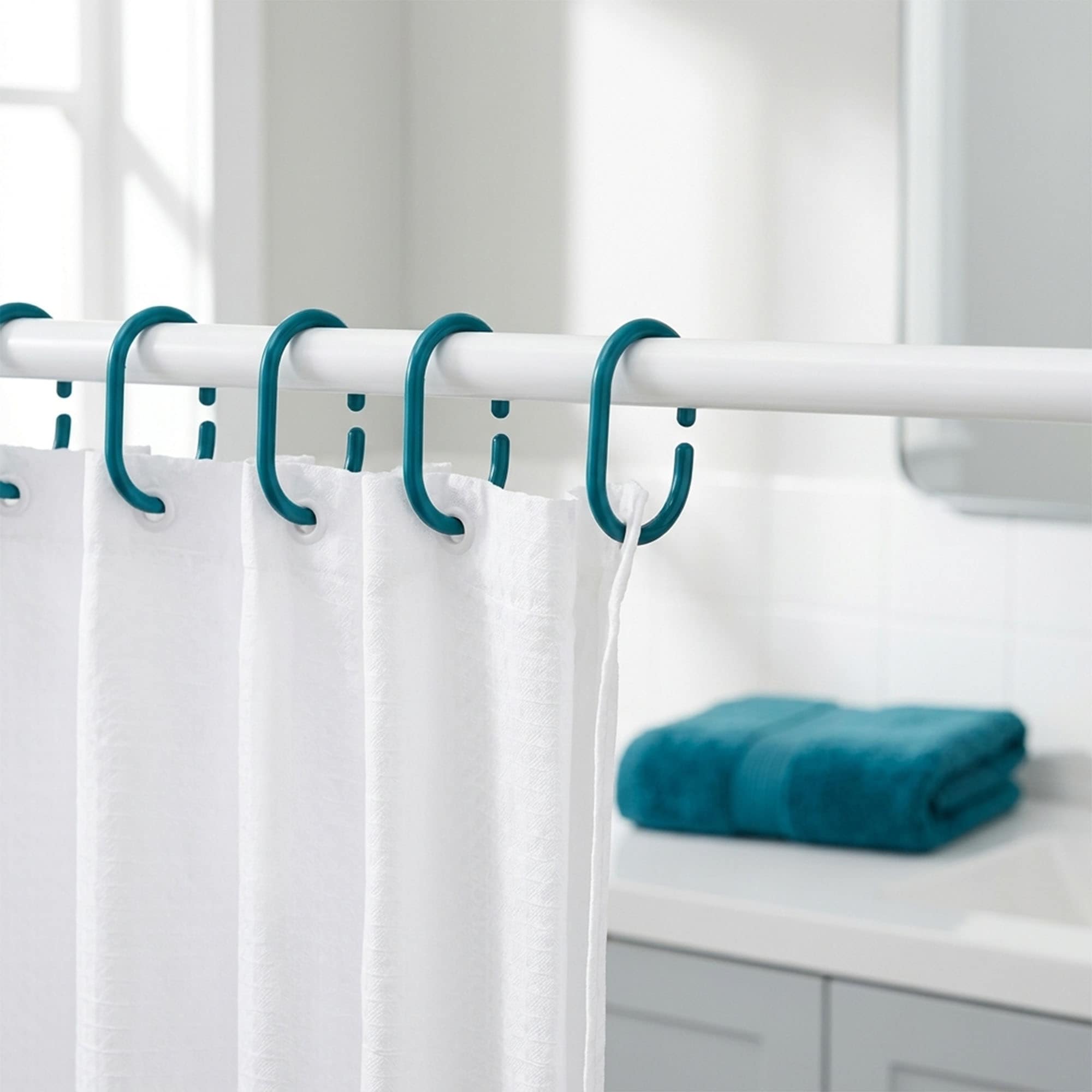 evideco-shower-accessories-anneaux-rideau-douche-bleu-paon-lot-12 image 2