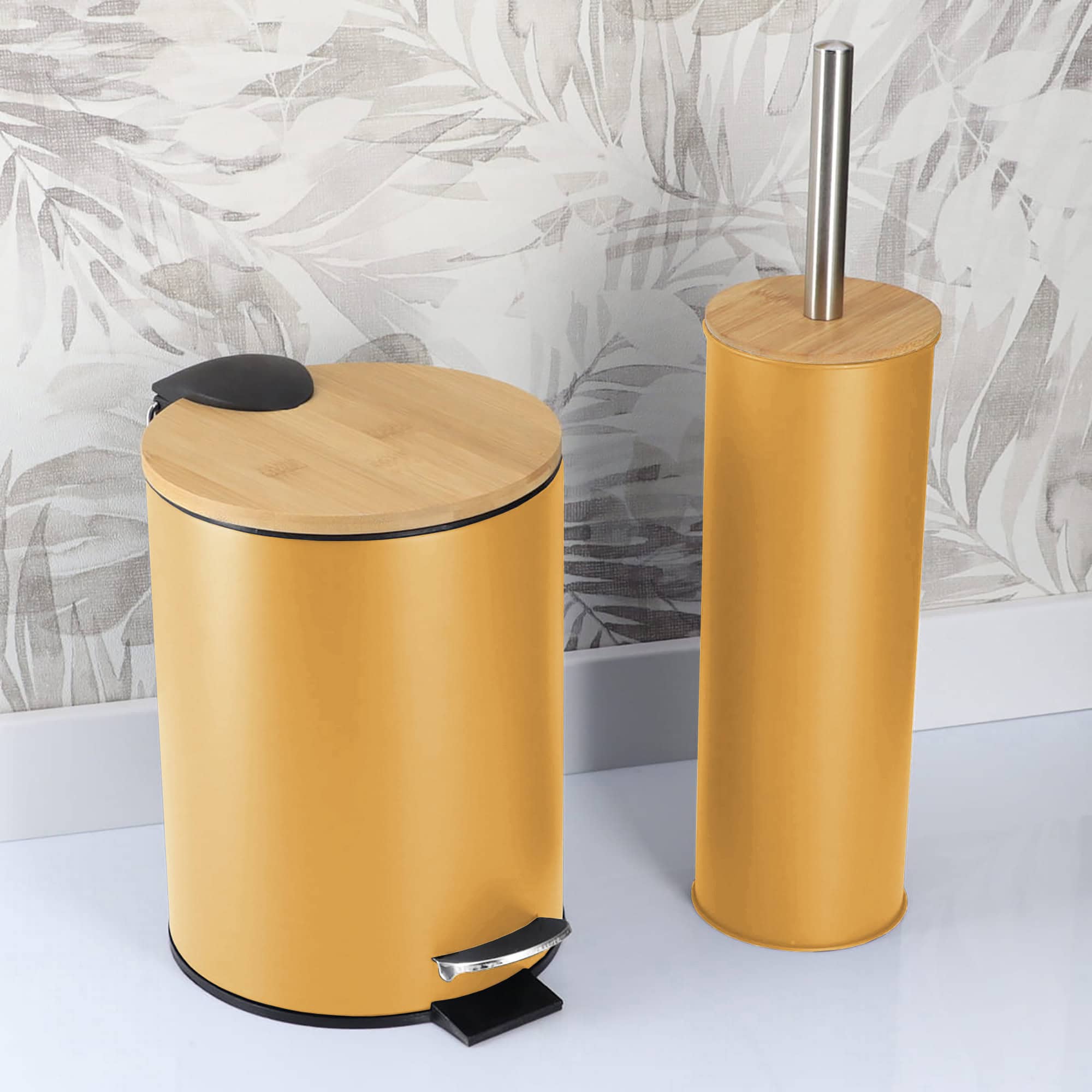 evideco-set-salle-de-bain-poubelle-brosse-wc-jaune-moutarde image 2