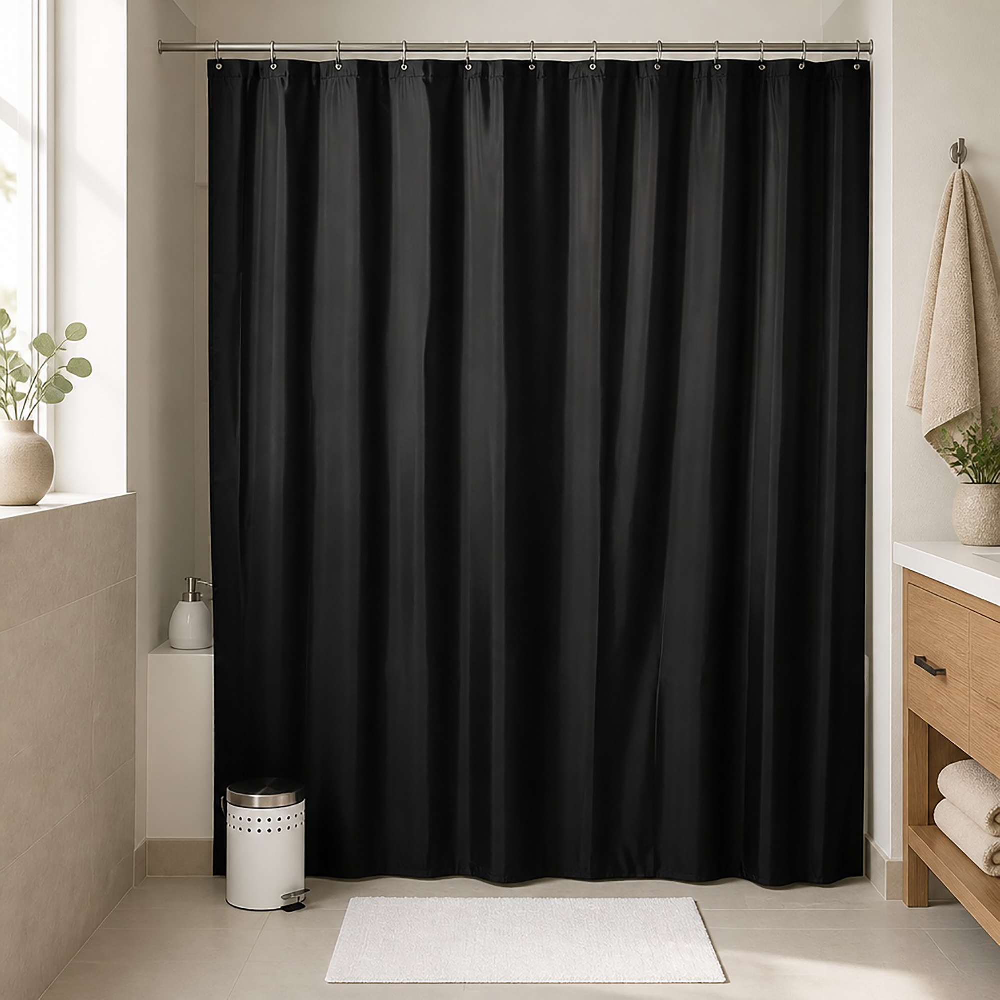 evideco-shower-rideau-douche-noir-extra-long-polyester-200x180-12-anneaux image 7