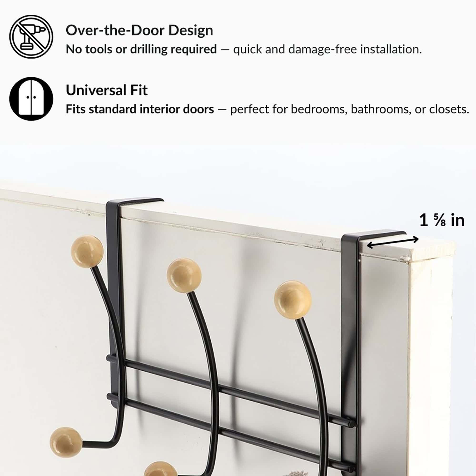 evideco-pat-re-de-porte-noire-6-boules-bois-porte-serviettes image 5