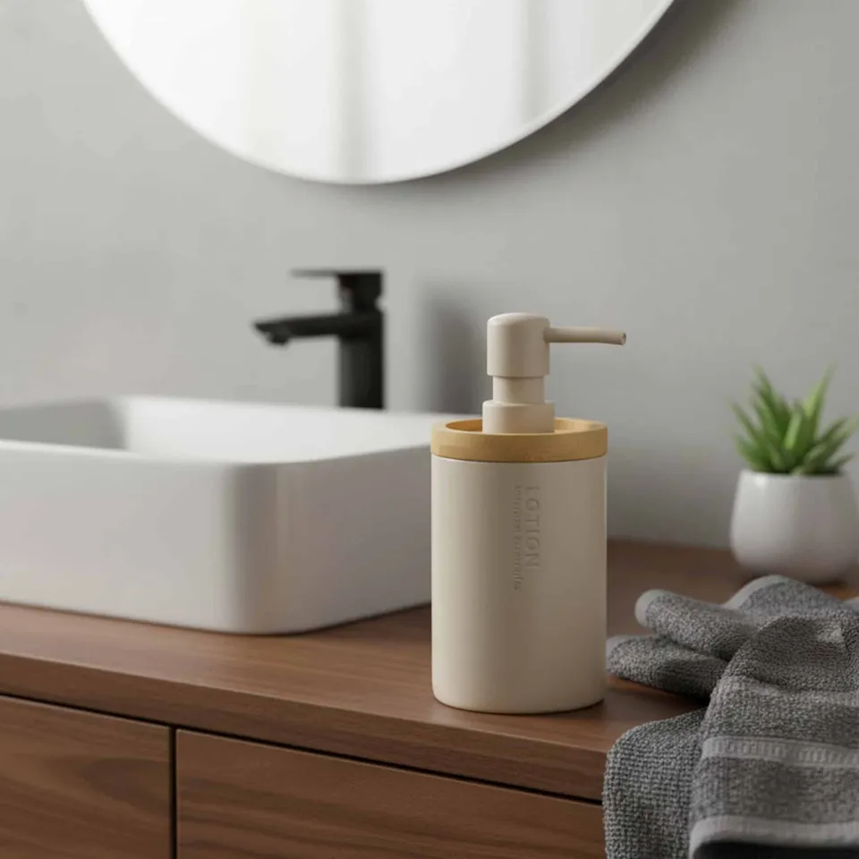 evideco-matte-beige-distributeur-savon-beige-bambou image 1