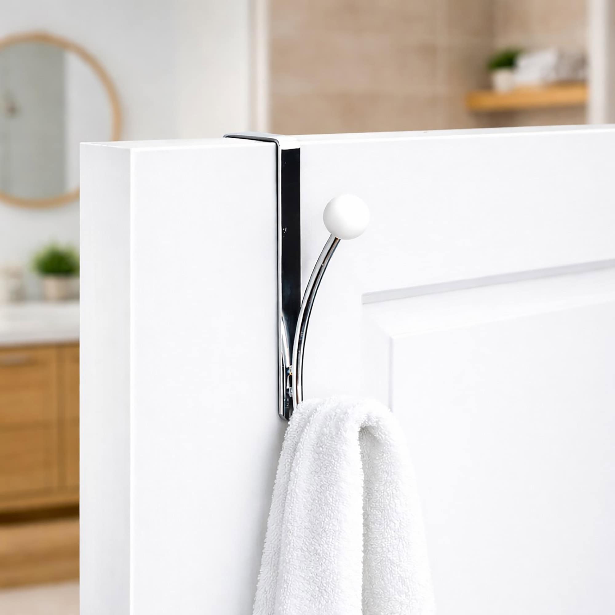 evideco-bathroom-storage-pat-re-de-porte-chrome-2-crochets-blancs image 2