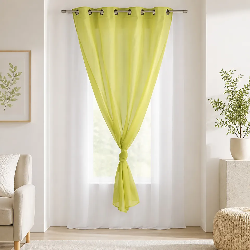 evideco-home-accessories-voilage-vert-lime-blanc-95x55-pouces image 1