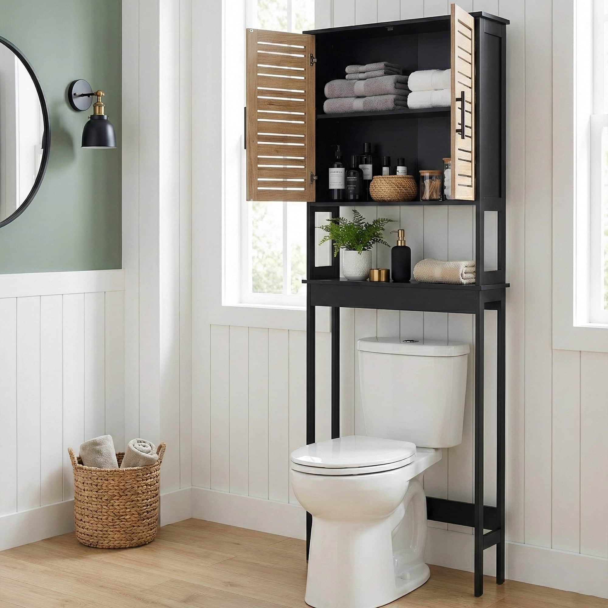 evideco-bergen-meuble-wc-noir-marron-double-portes image 2