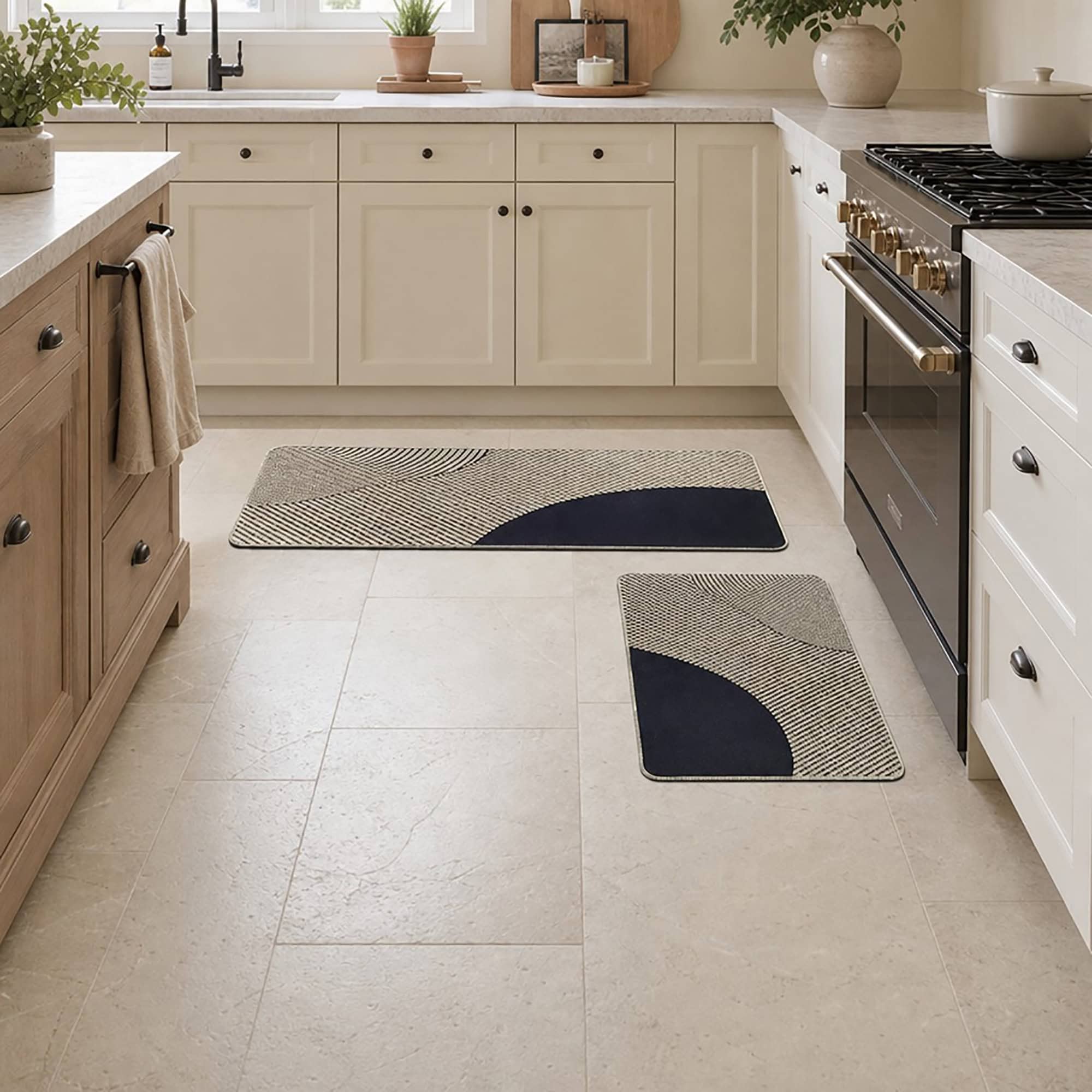 evideco-set-2-tapis-cuisine-g-om-trique-beige-lavable-lot image 1