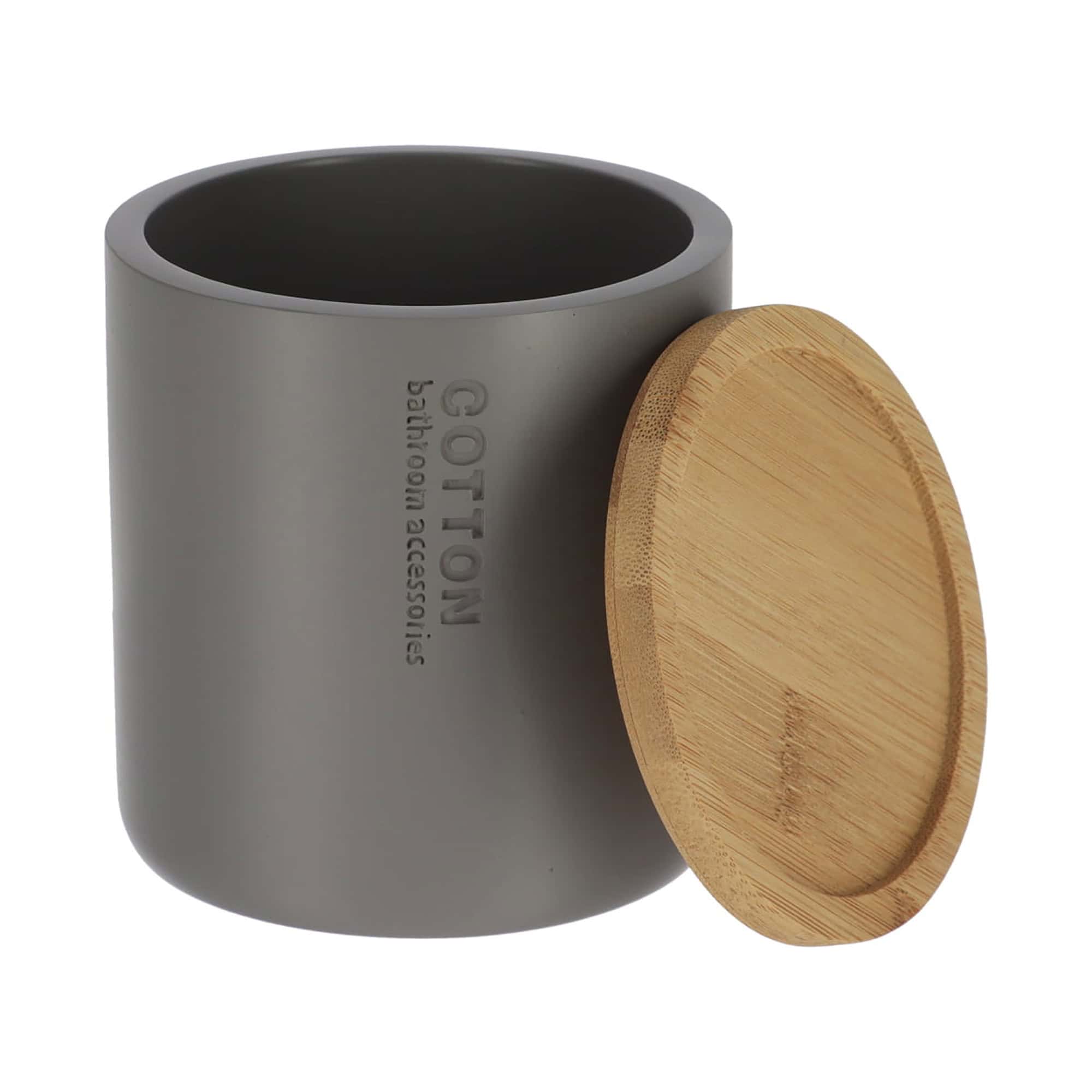 evideco-bo-te-coton-gris-mat-couvercle-bambou-polyresine image 4