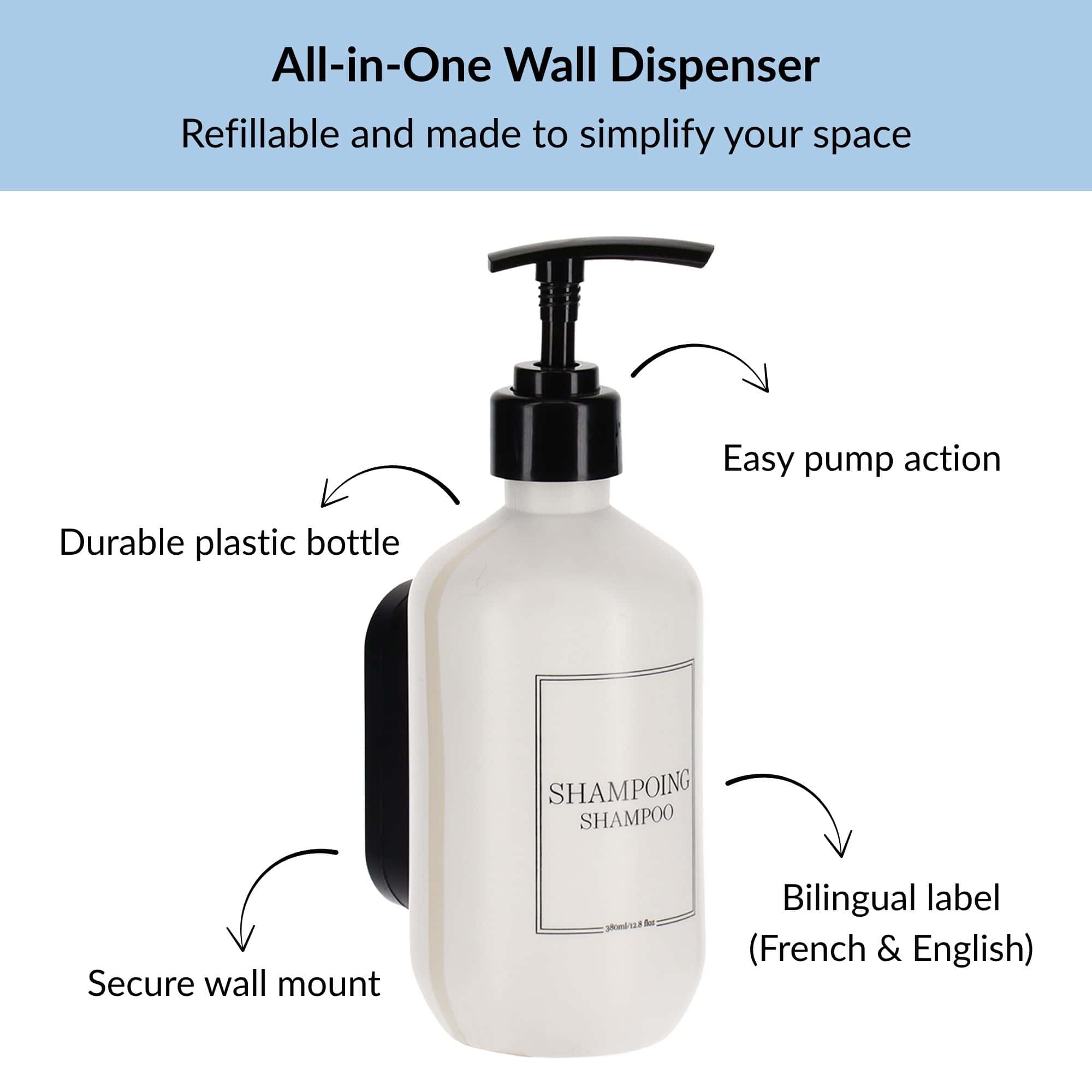 evideco-bathroom-accessories-distributeur-shampoing-mural-380-ml-blanc image 5