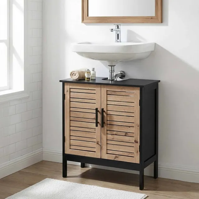 evideco-bergen-meuble-sous-lavabo-noir-marron-2-portes-ajour-es image 1