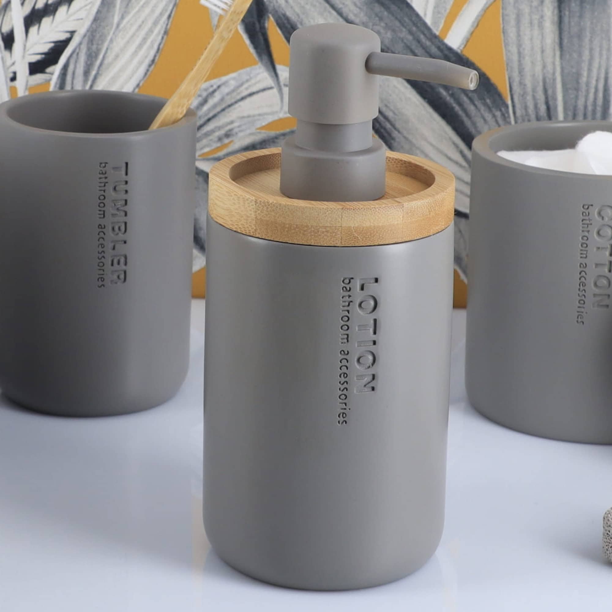 evideco-bathroom-accessories-distributeur-savon-gris-bambou-polyresine image 2