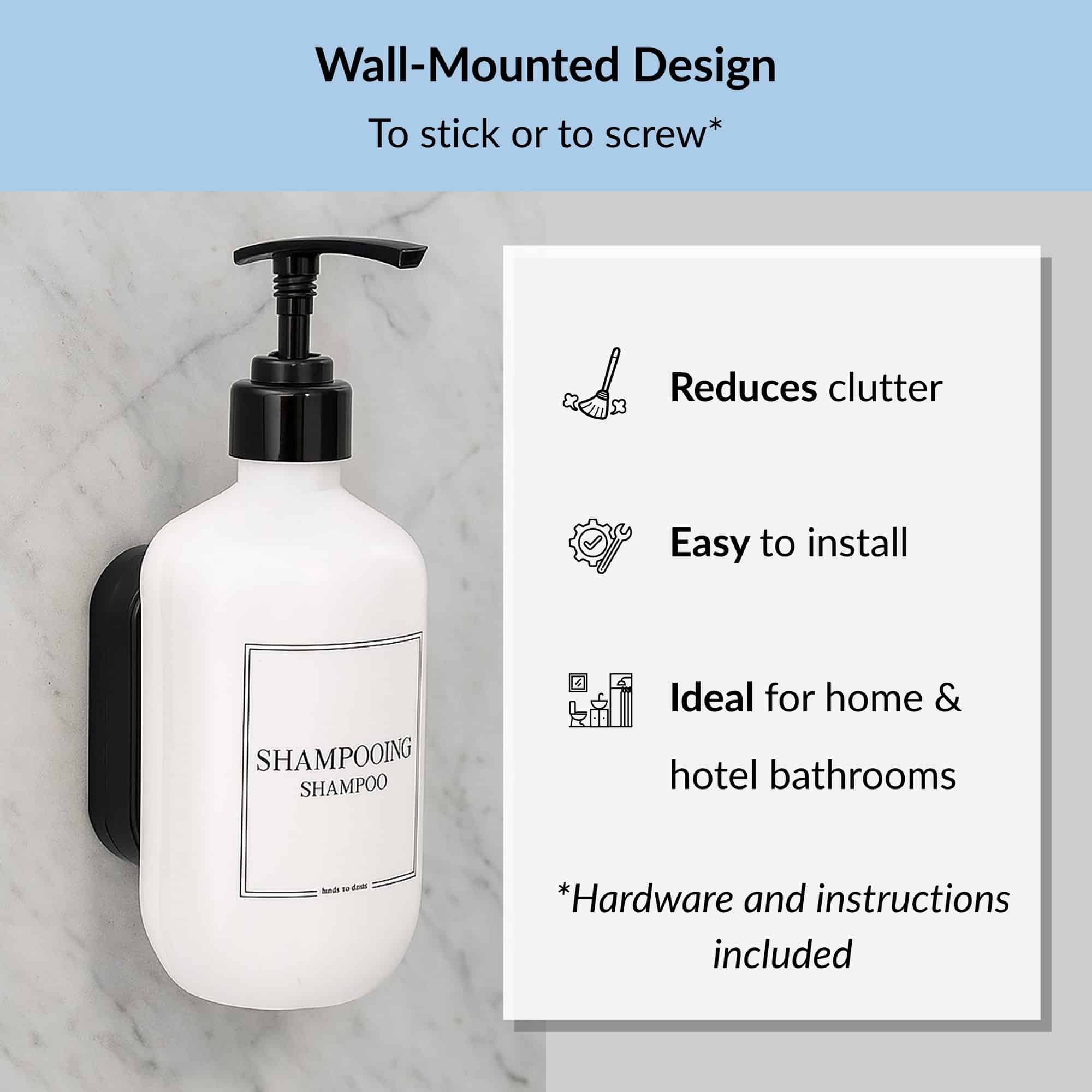 evideco-bathroom-accessories-distributeur-shampoing-mural-380-ml-blanc image 3