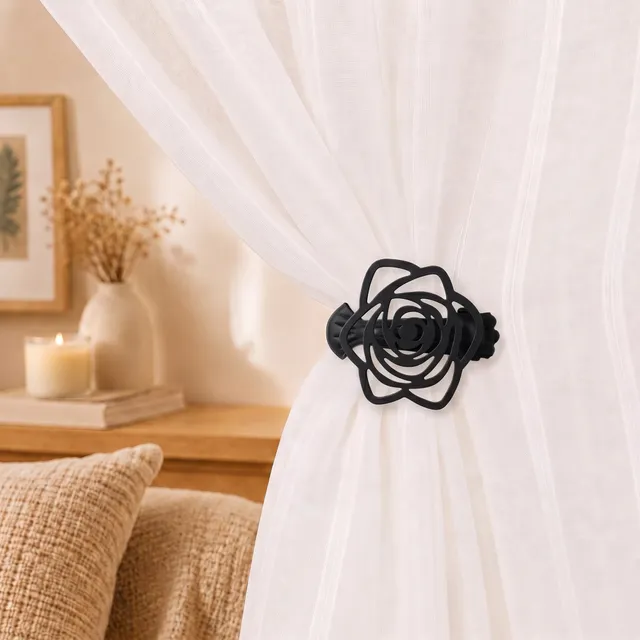 evideco-home-accessories-pince-rideau-rose-noire-lot-de-2-sans-per-age image 1