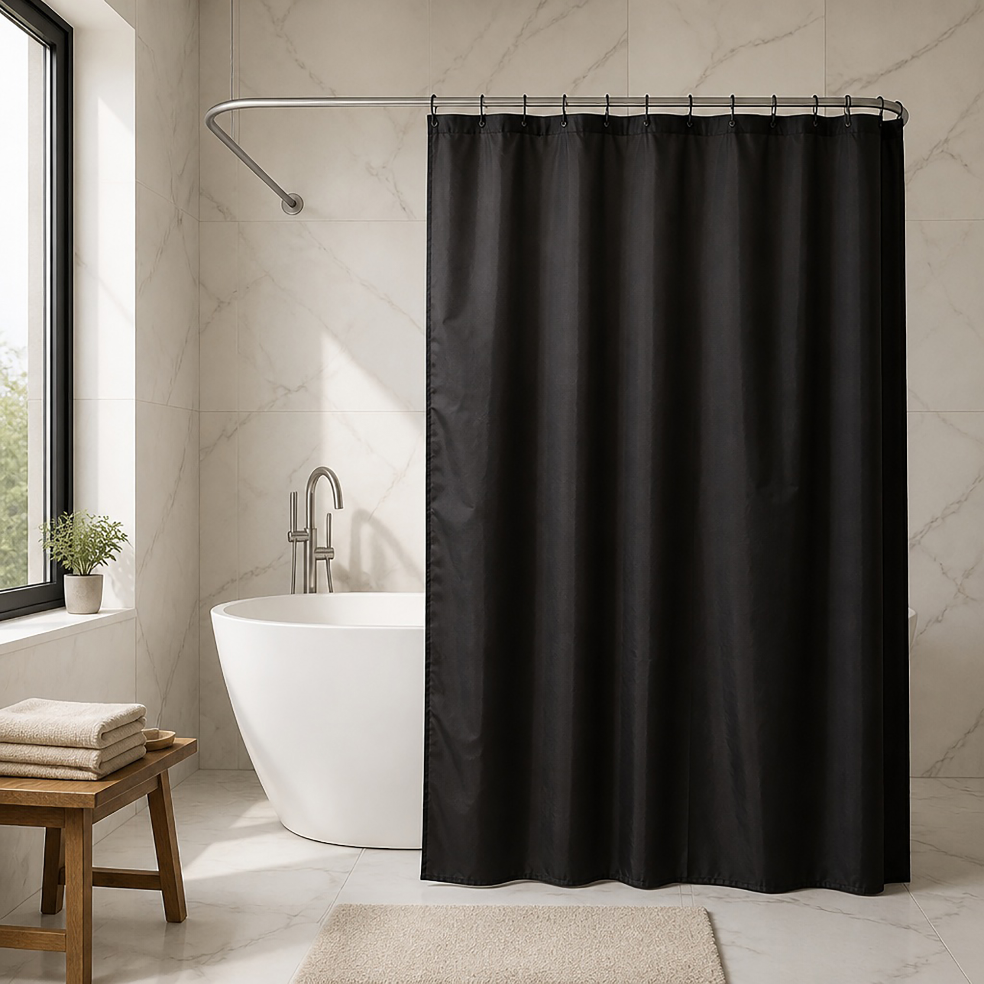 evideco-shower-rideau-douche-noir-extra-long-polyester-200x180-12-anneaux image 1