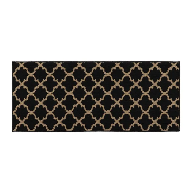 evideco-home-accessories-tapis-cuisine-arabesque-48x20-noir-beige image 1
