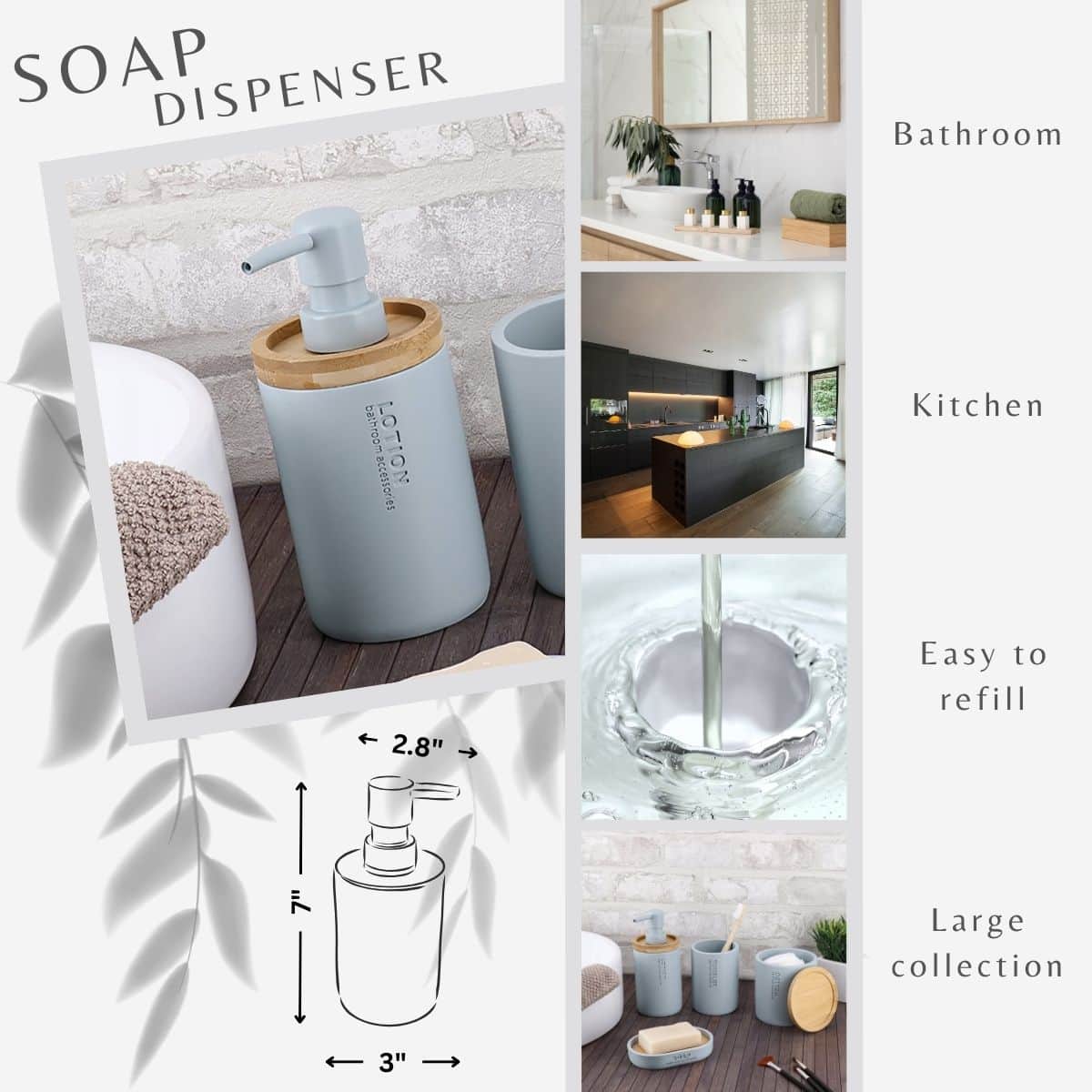 evideco-bathroom-accessories-distributeur-savon-bleu-clair-bambou-pompe image 3