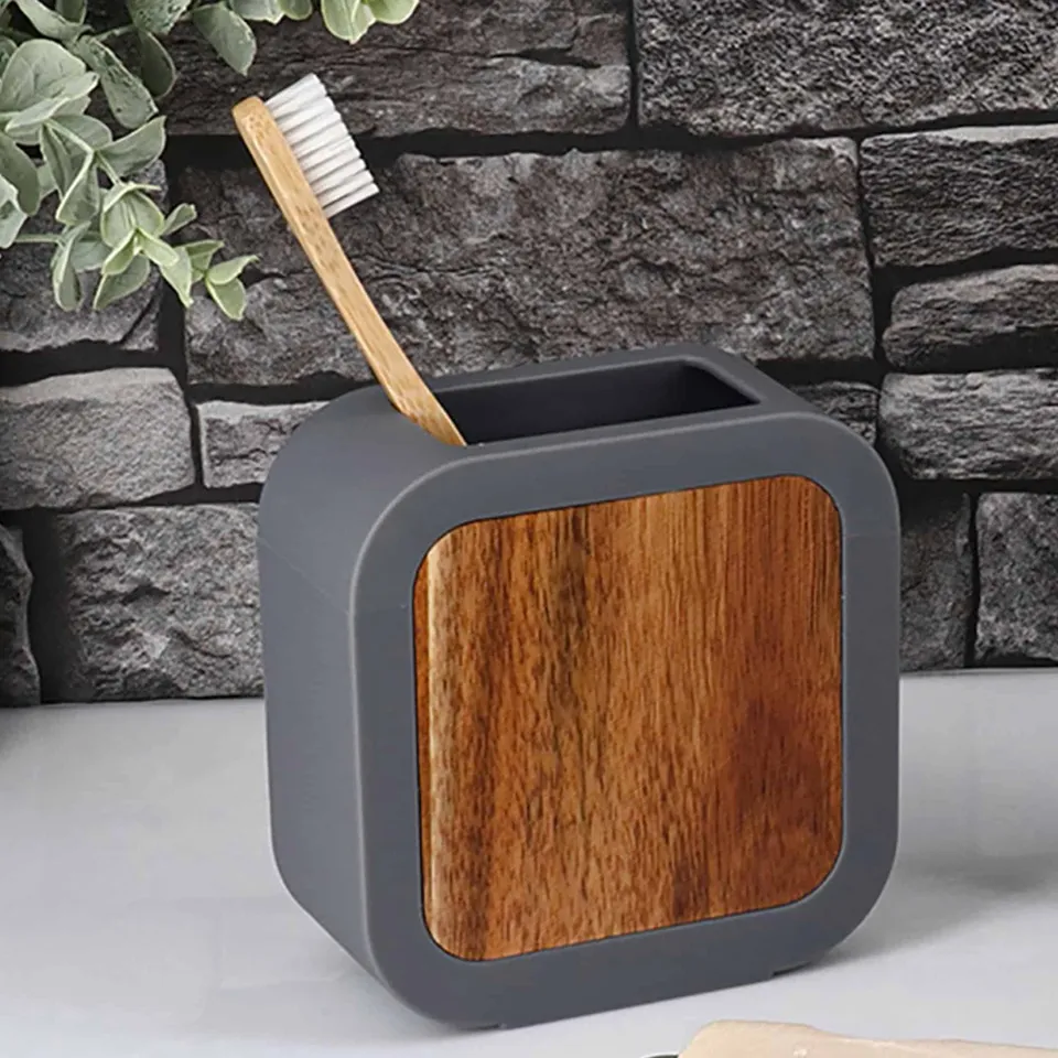 evideco-bathroom-accessories-porte-brosse-dents-gris-acacia image 1