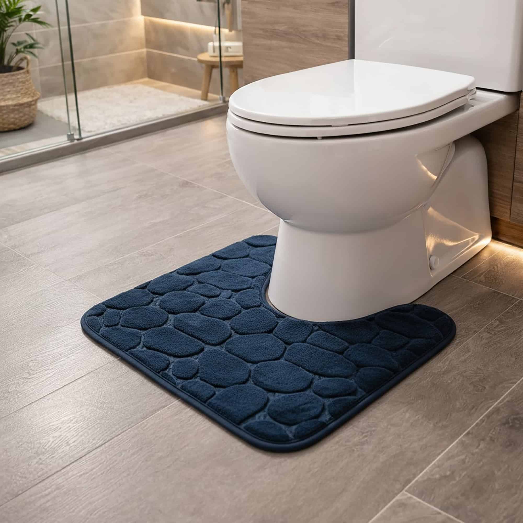 evideco-bathroom-mats-tapis-wc-contour-18x20-bleu-marine-m-moire-de-forme image 2