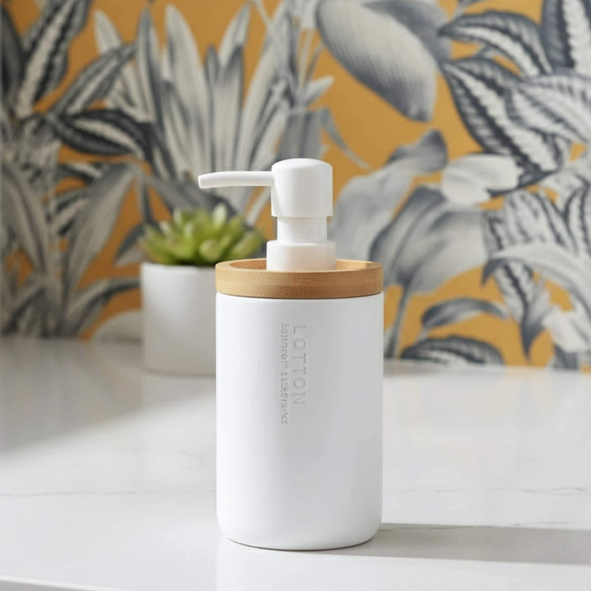 evideco-bathroom-accessories-distributeur-savon-blanc-bambou-polyresine image 1