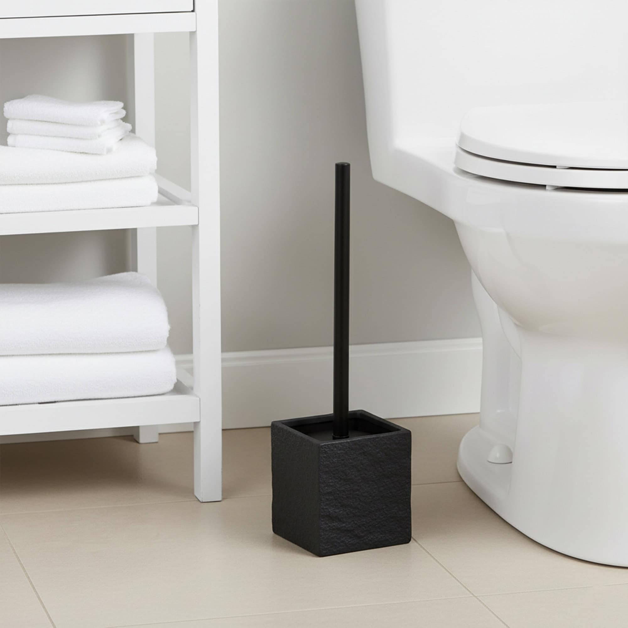 evideco-brosse-wc-noire-effet-pierre-carr-e-avec-support image 1