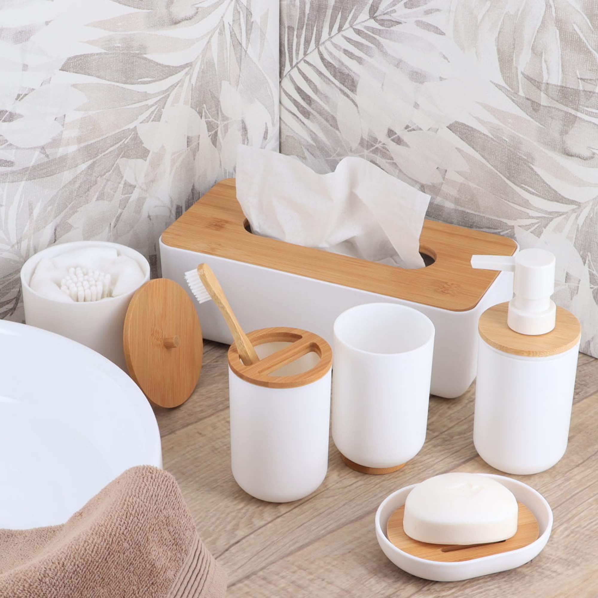 evideco-bathroom-accessories-ensemble-salle-de-bain-blanc-bambou-7-pi-ces image 2