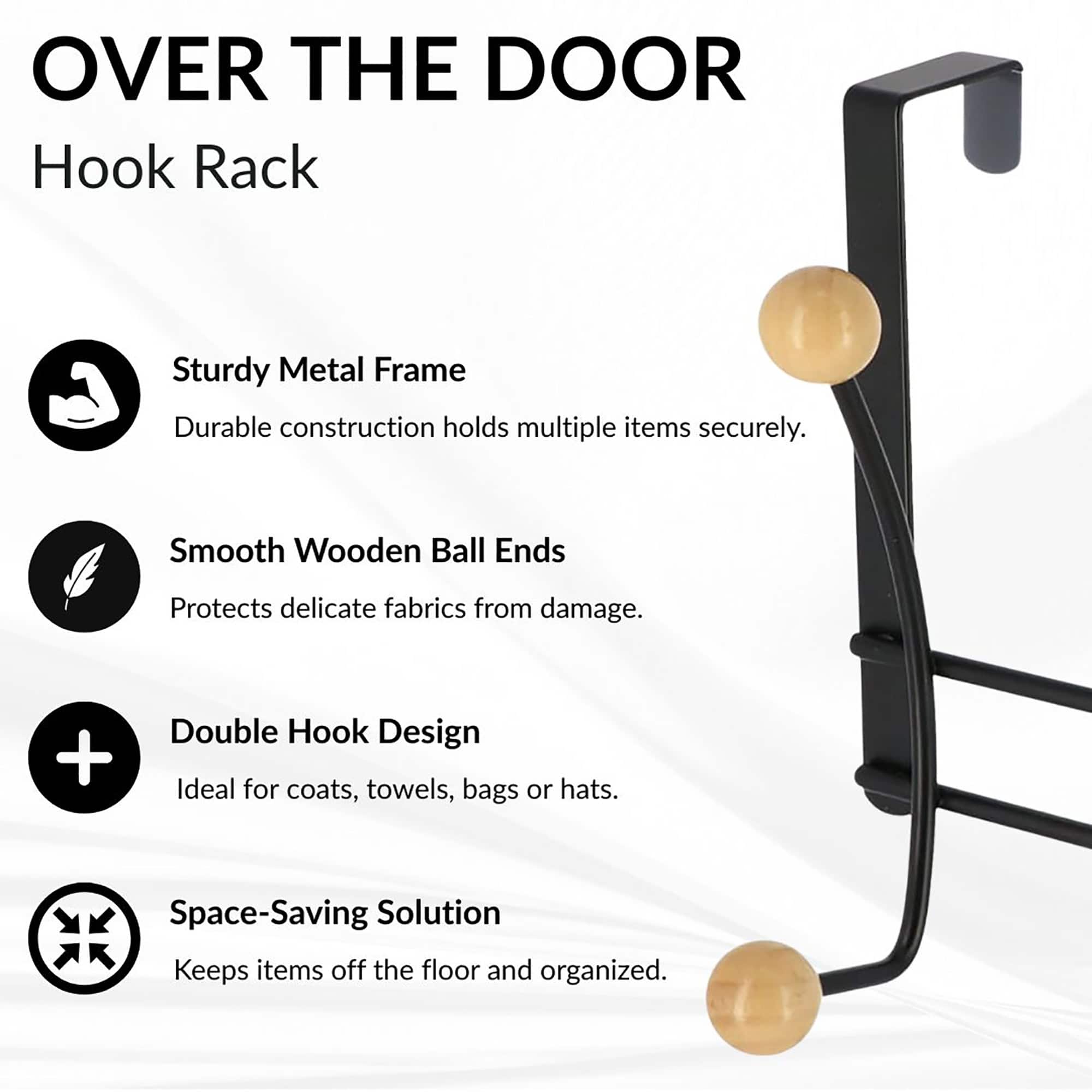 evideco-pat-re-de-porte-noire-6-boules-bois-porte-serviettes image 3