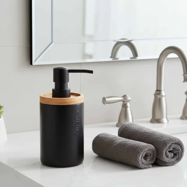 evideco-bathroom-accessories-distributeur-savon-noir-bambou image 1