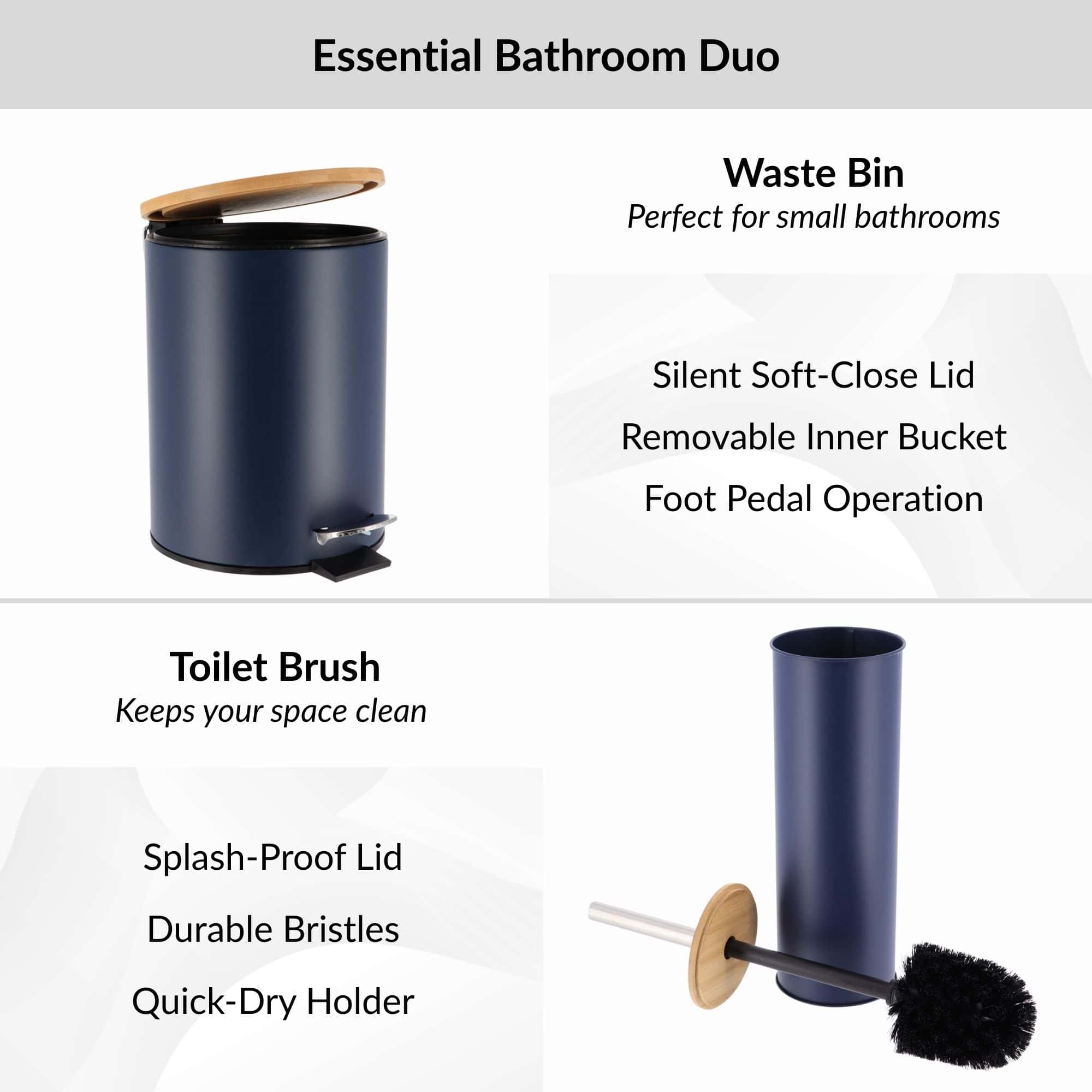 evideco-ensemble-salle-de-bain-bleu-marine-bambou-poubelle-brosse image 3