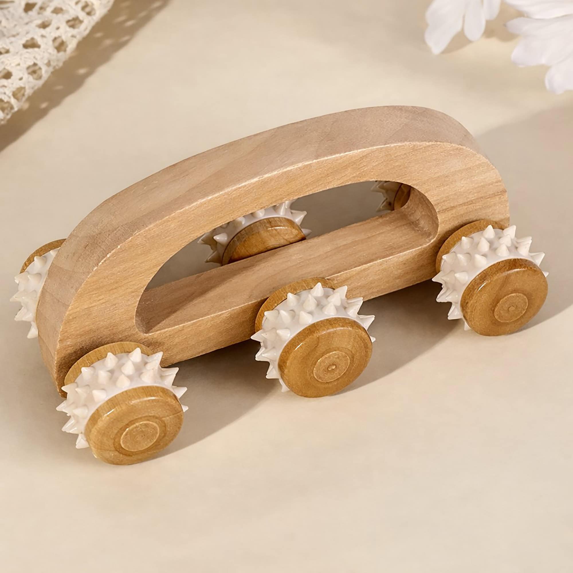 evideco-rouleau-de-massage-bois-six-rouleaux-picots image 6