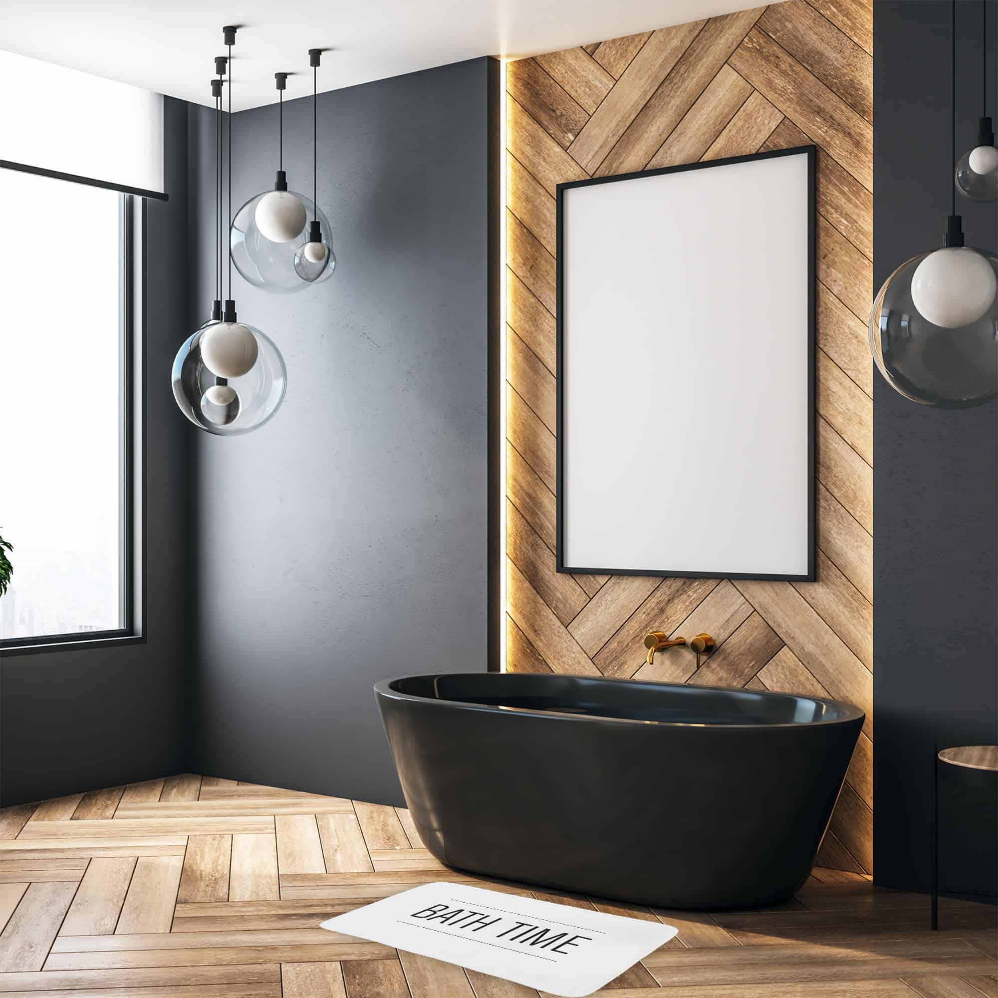 evideco-tapis-de-bain-microfibre-bath-time-blanc-noir-30x18 image 2
