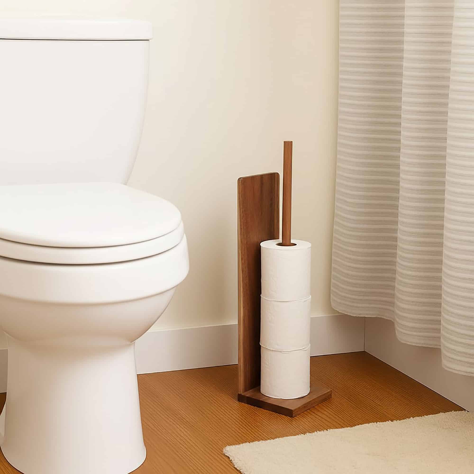 evideco-toilet-seats-porte-papier-toilette-sur-pied-acacia-bois-4-rouleaux image 1