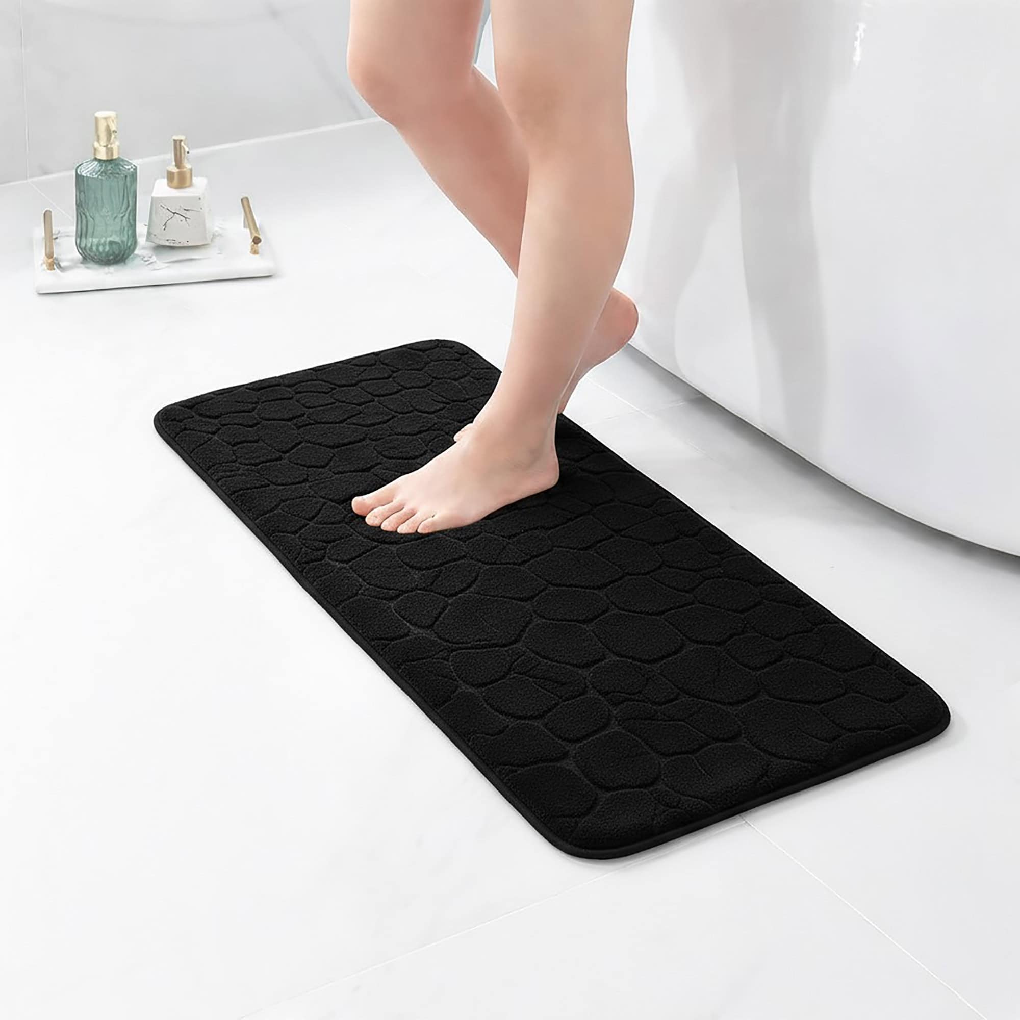 evideco-bathroom-mats-tapis-bain-mousse-noir-galet-122-cm image 1