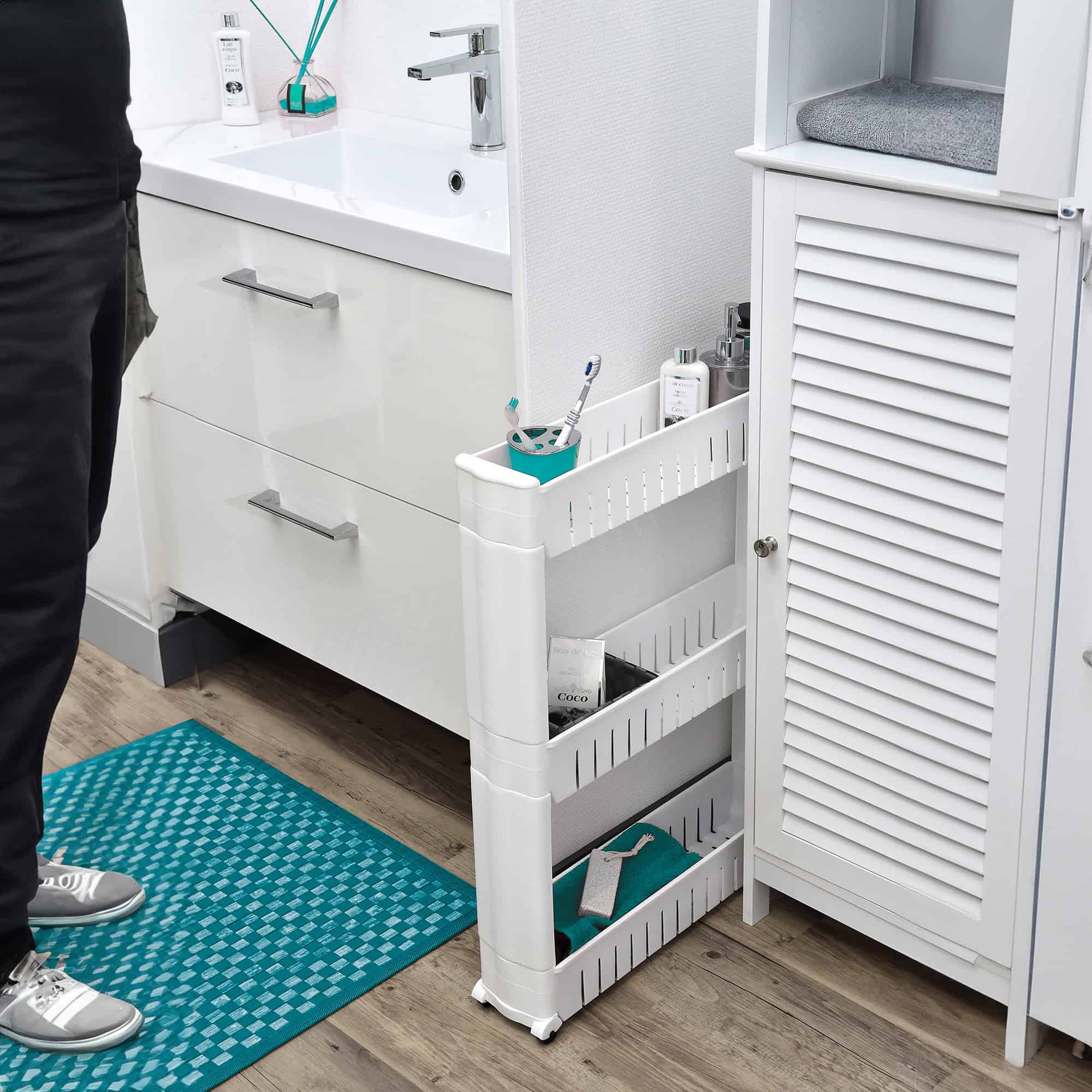 evideco-bathroom-storage-desserte-3-niveaux-blanche-roulettes image 6