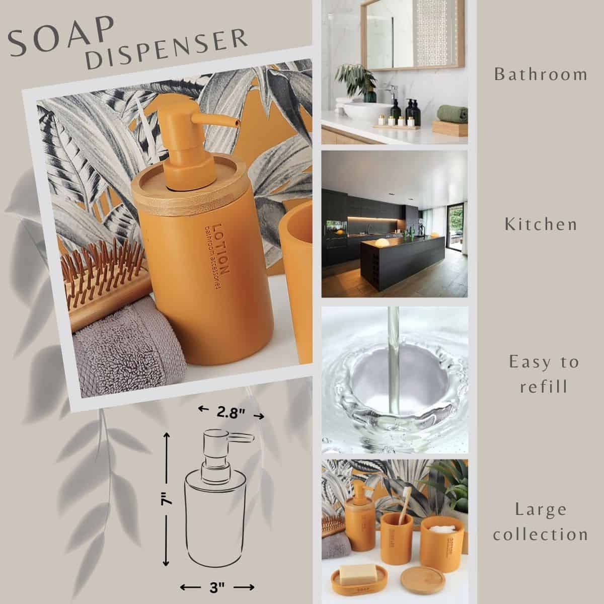 evideco-bathroom-accessories-distributeur-savon-jaune-moutarde-bambou image 3