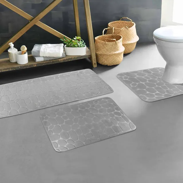 evideco-bathroom-tapis-salle-de-bain-gris-lot-3-m-moire image 1