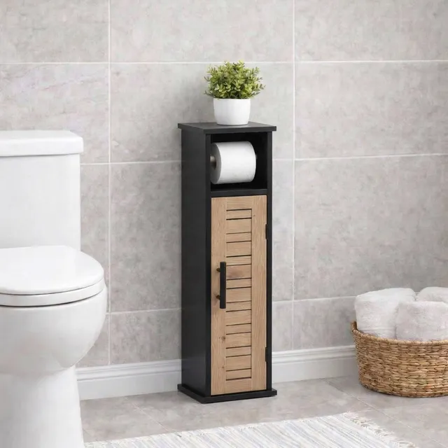 evideco-meuble-wc-noir-marron-bergen-6-rouleaux image 1