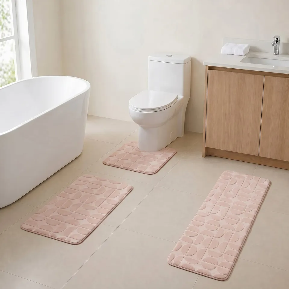 evideco-demi-lune-set-3-tapis-de-bain-rose-mousse-m-moire image 1