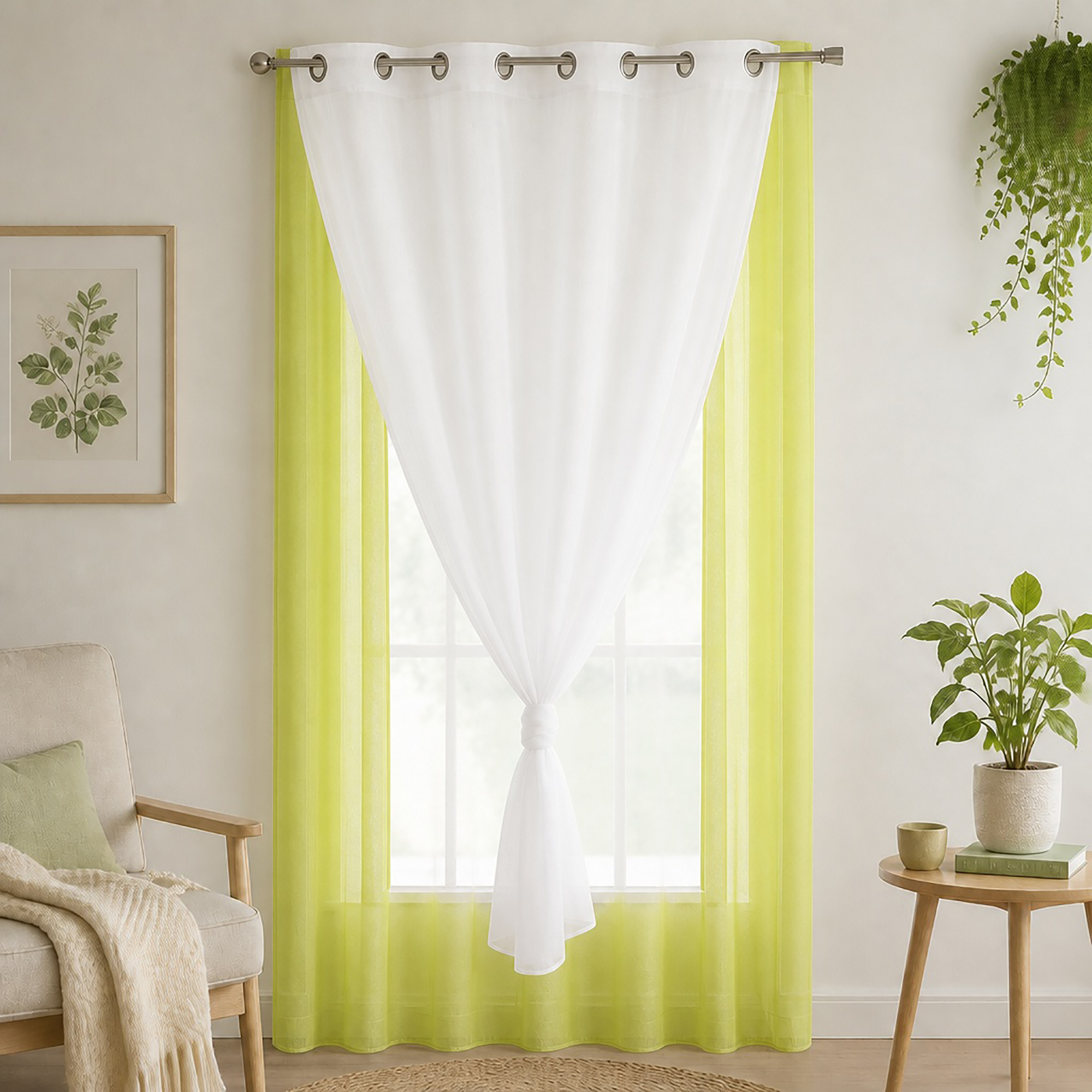 evideco-home-accessories-voilage-vert-lime-blanc-95x55-pouces image 2