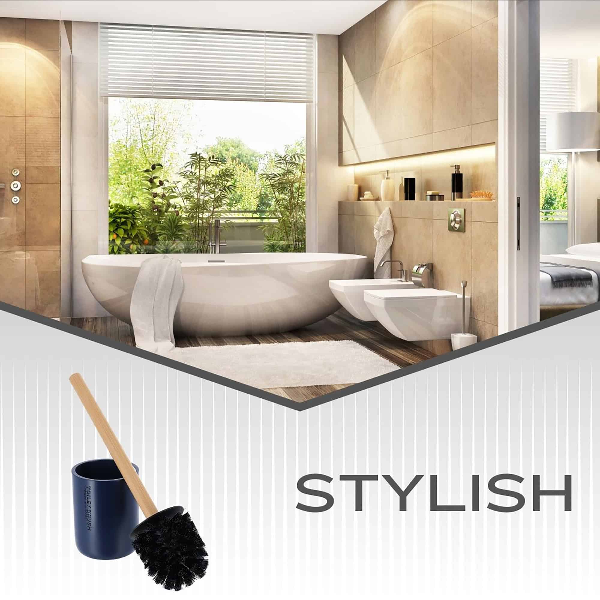 evideco-brosse-wc-bleu-marine-manche-bambou-avec-support image 5