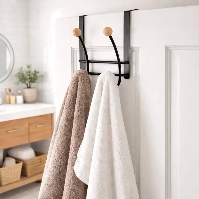 evideco-porte-manteau-sur-porte-noir-4-crochets-bois image 1