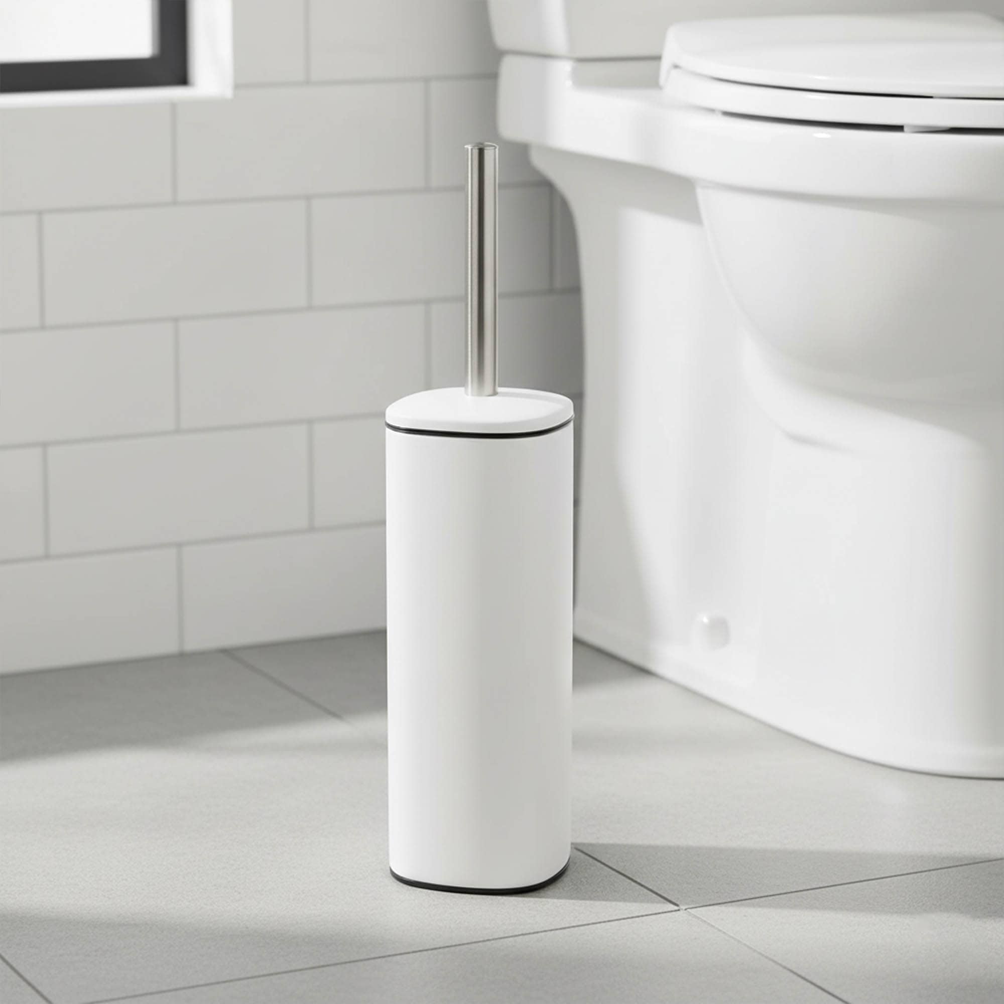 evideco-square-white-brosse-wc-m-tal-blanc-carr-anti-claboussure image 1