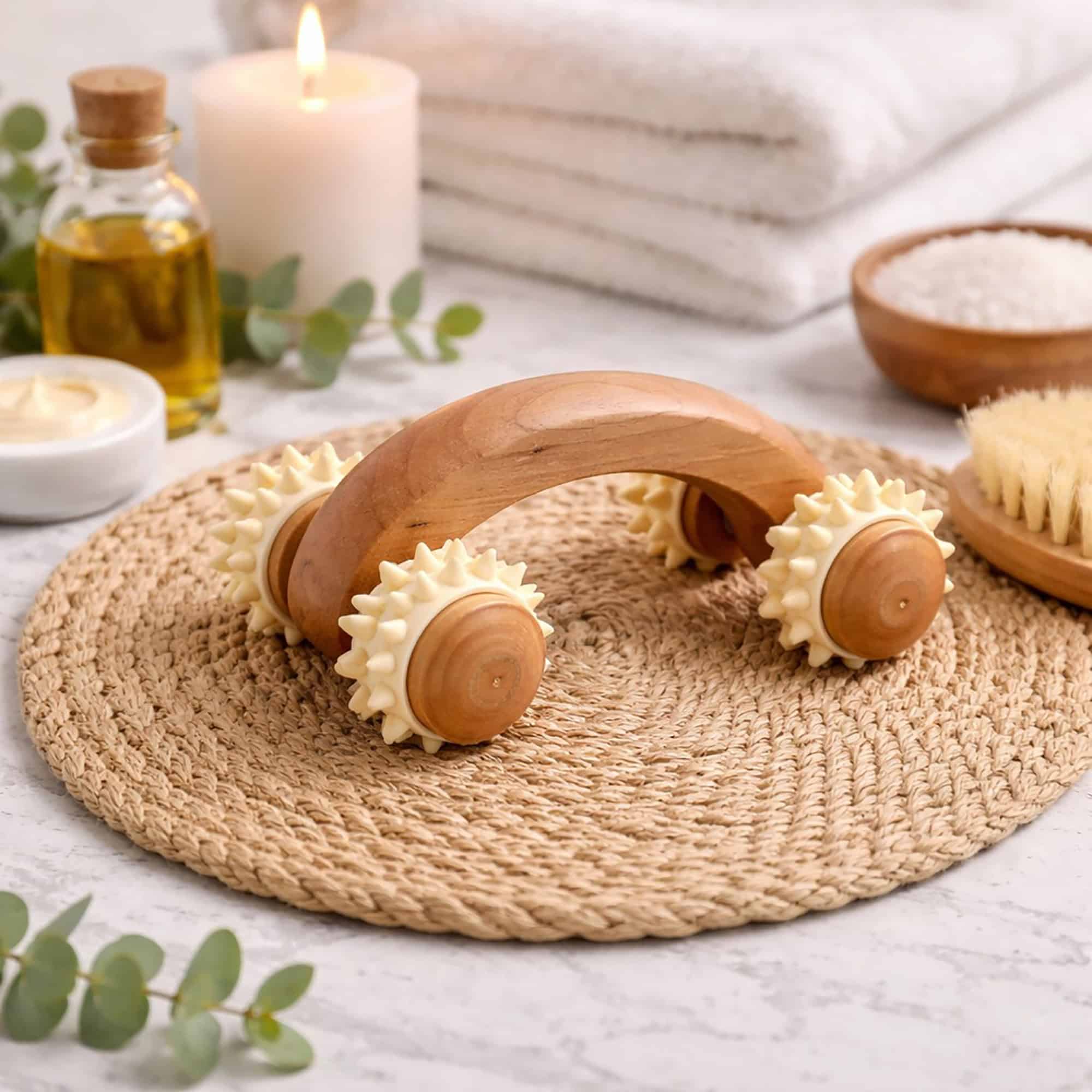 evideco-spa-wellness-rouleau-massage-bois-manuel-4-picots image 1