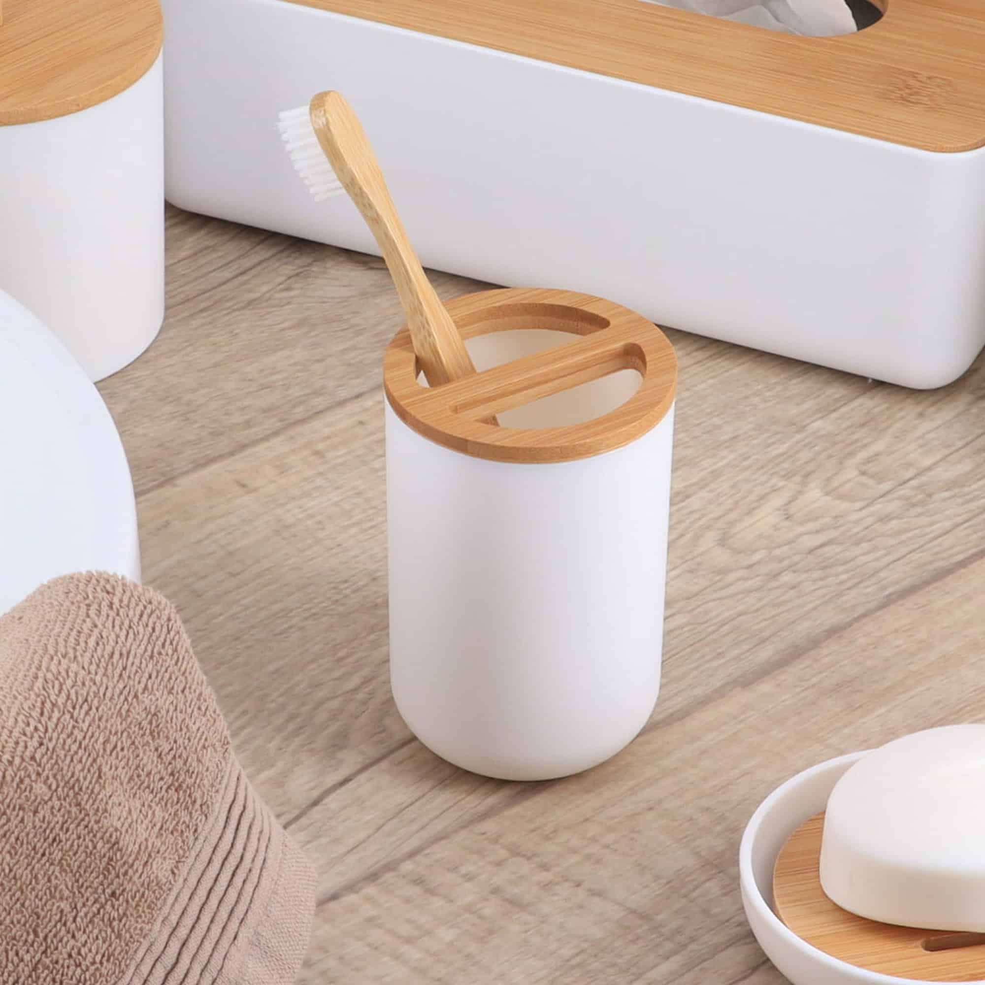 evideco-padang-porte-brosse-dents-blanc-bambou image 2