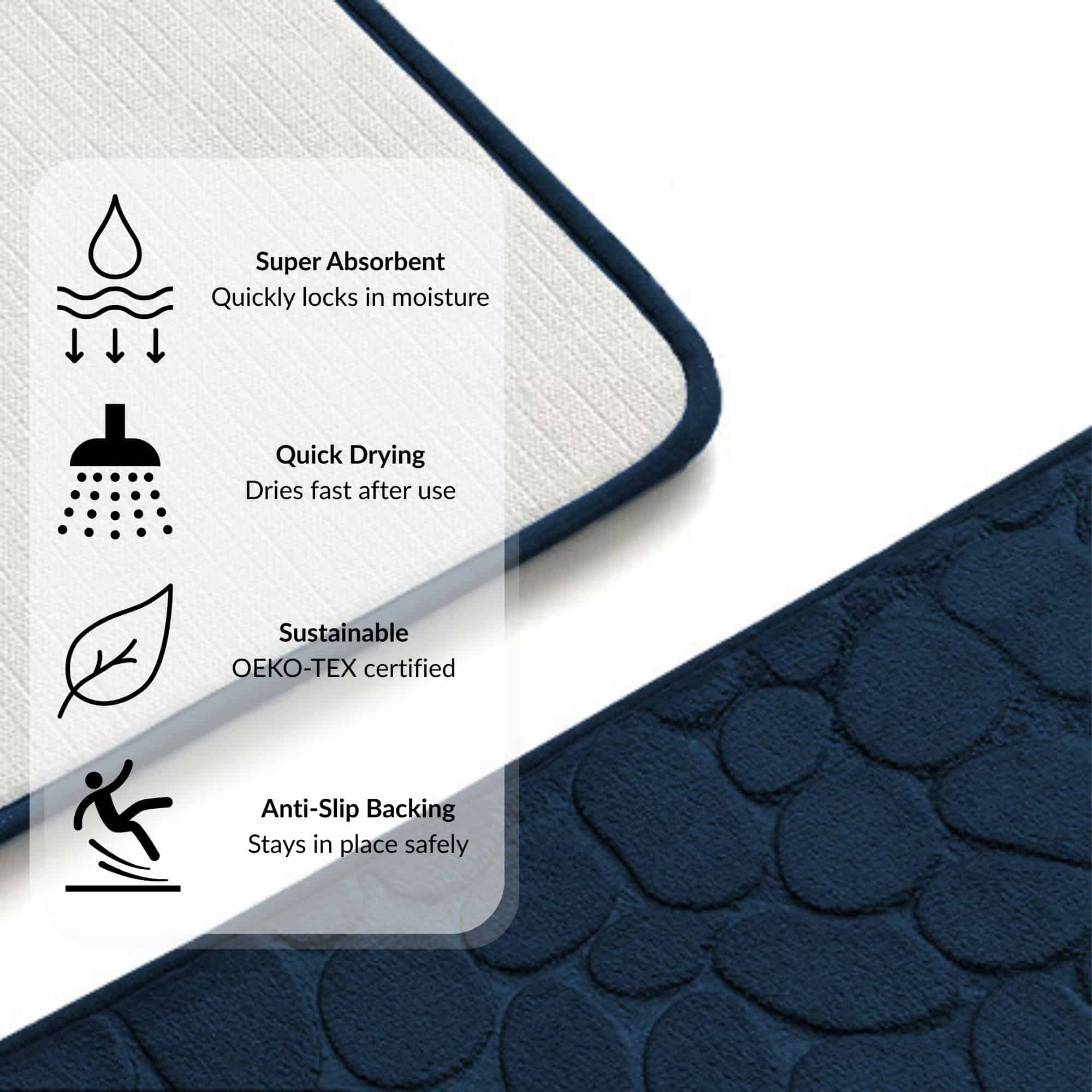 evideco-tapis-de-bain-bleu-marine-galets-m-moire-de-forme-80x50 image 3