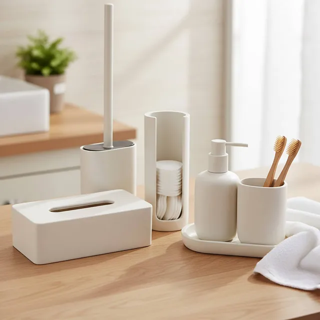 evideco-bathroom-accessories-ensemble-salle-de-bain-beige-6-pi-ces image 1