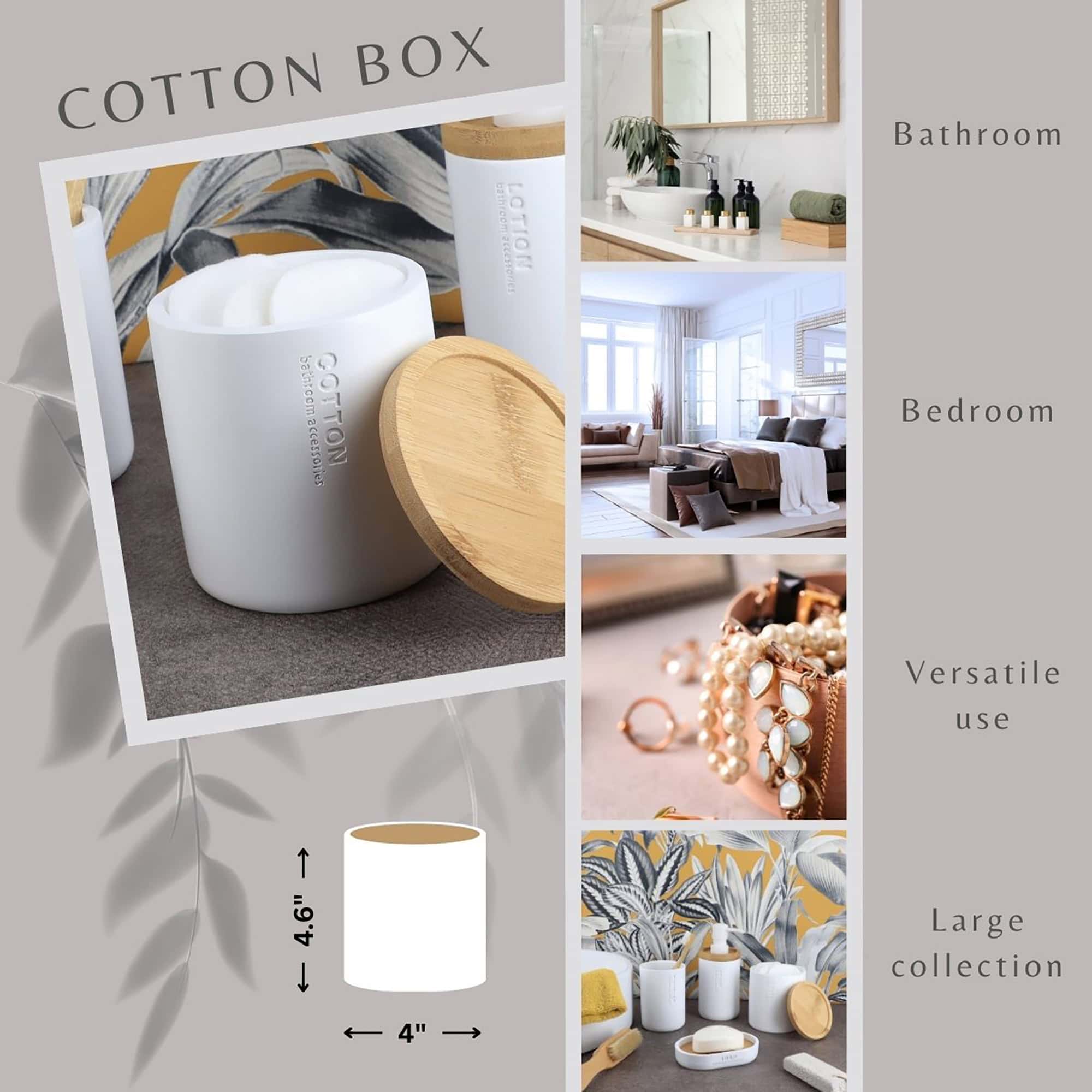 evideco-pot-coton-blanc-mat-couvercle-bambou-salle-de-bain image 3