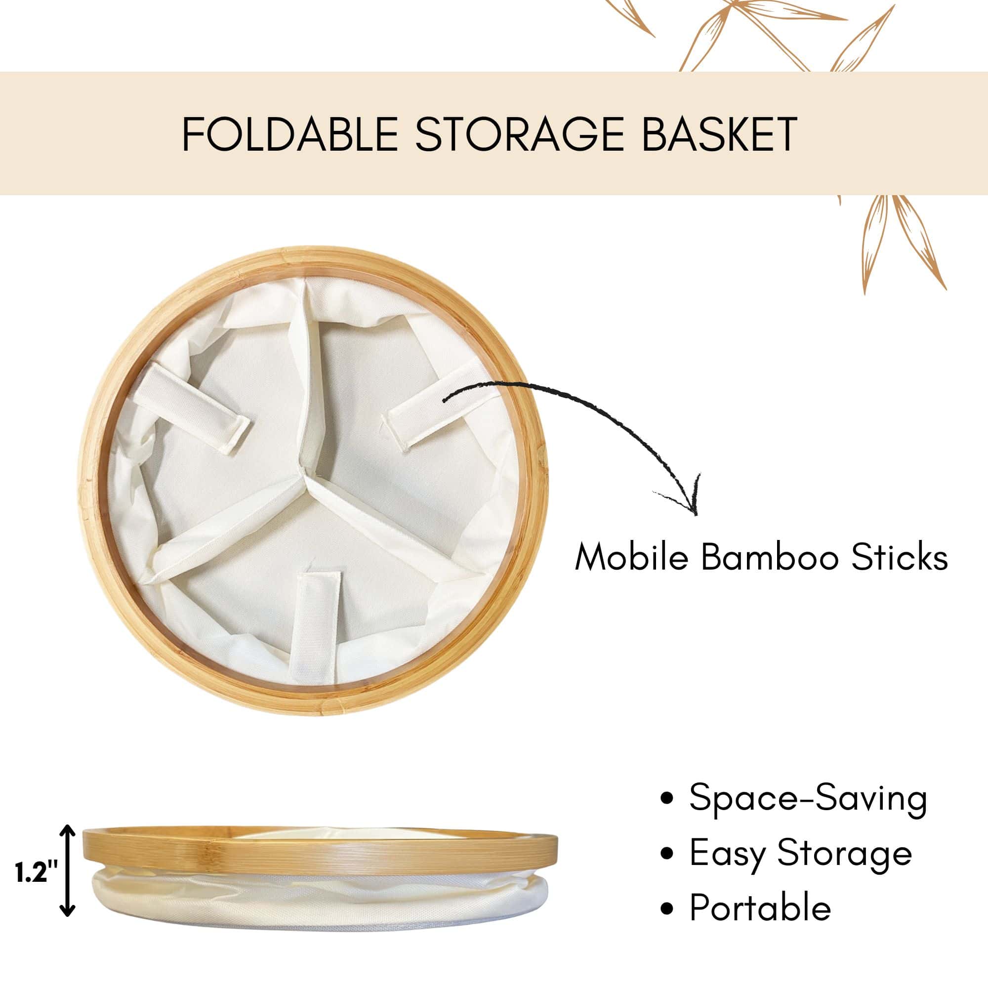 evideco-panier-de-rangement-rond-cru-bambou-3-casiers-pliable image 5