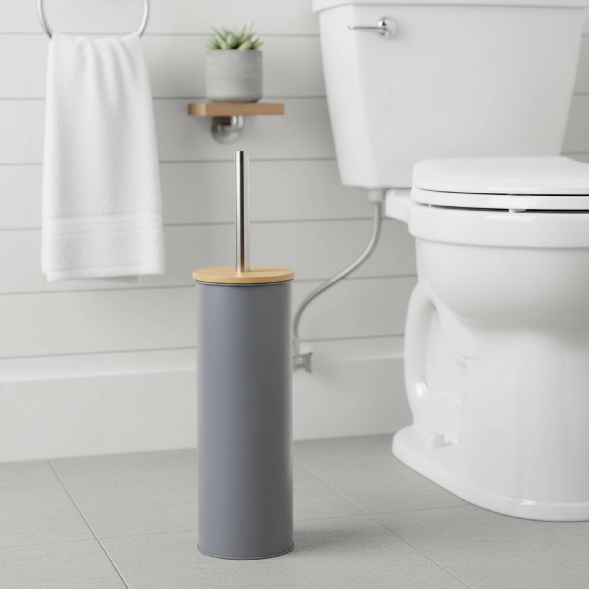 evideco-toilet-seats-brosse-wc-gris-m-tal-couvercle-bambou image 2