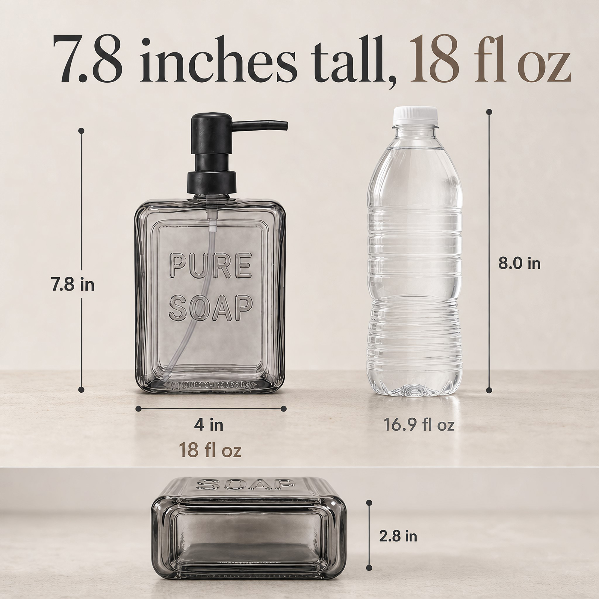evideco-pure-soap-distributeur-savon-verre-fum-532-ml-pompe-noire image 2