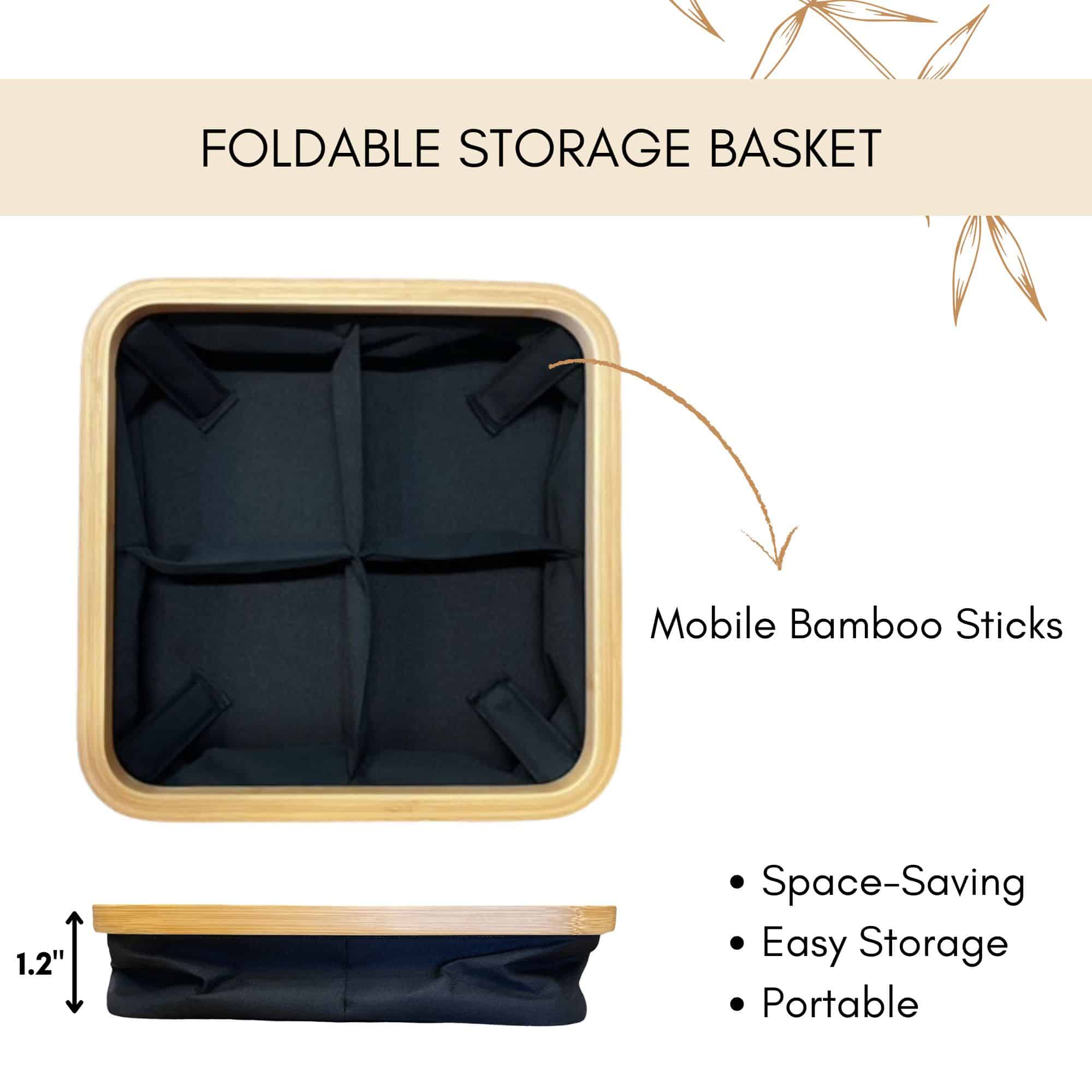 evideco-panier-rangement-pliable-bambou-noir-4-compartiments image 5