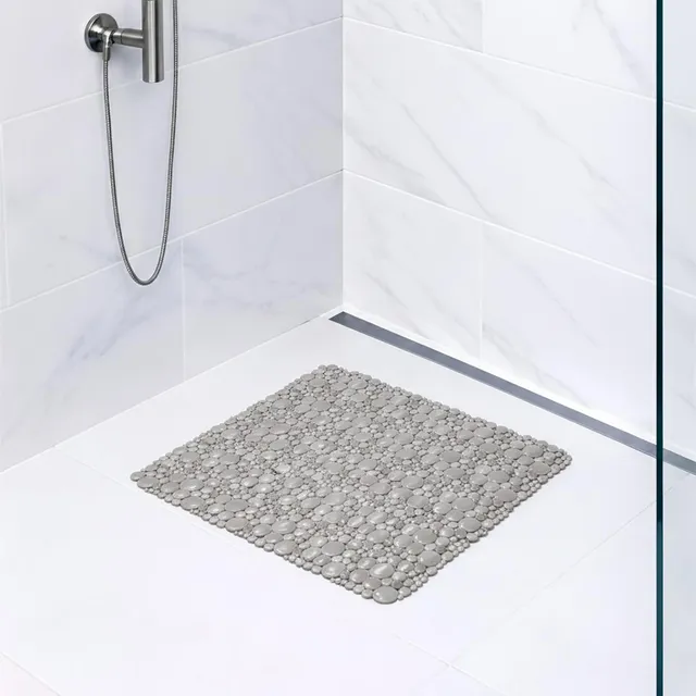 evideco-shower-accessories-tapis-douche-carr-taupe-bulles-50x50 image 1