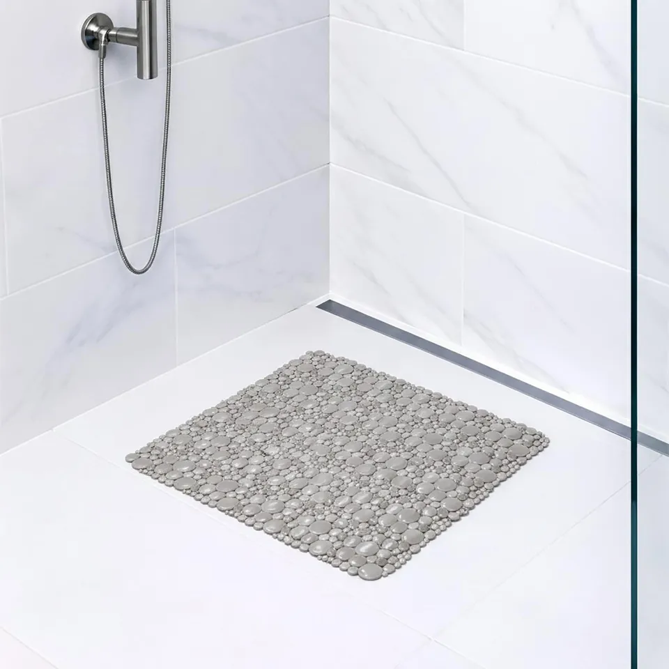 evideco-shower-accessories-tapis-douche-carr-taupe-bulles-50x50 image 1